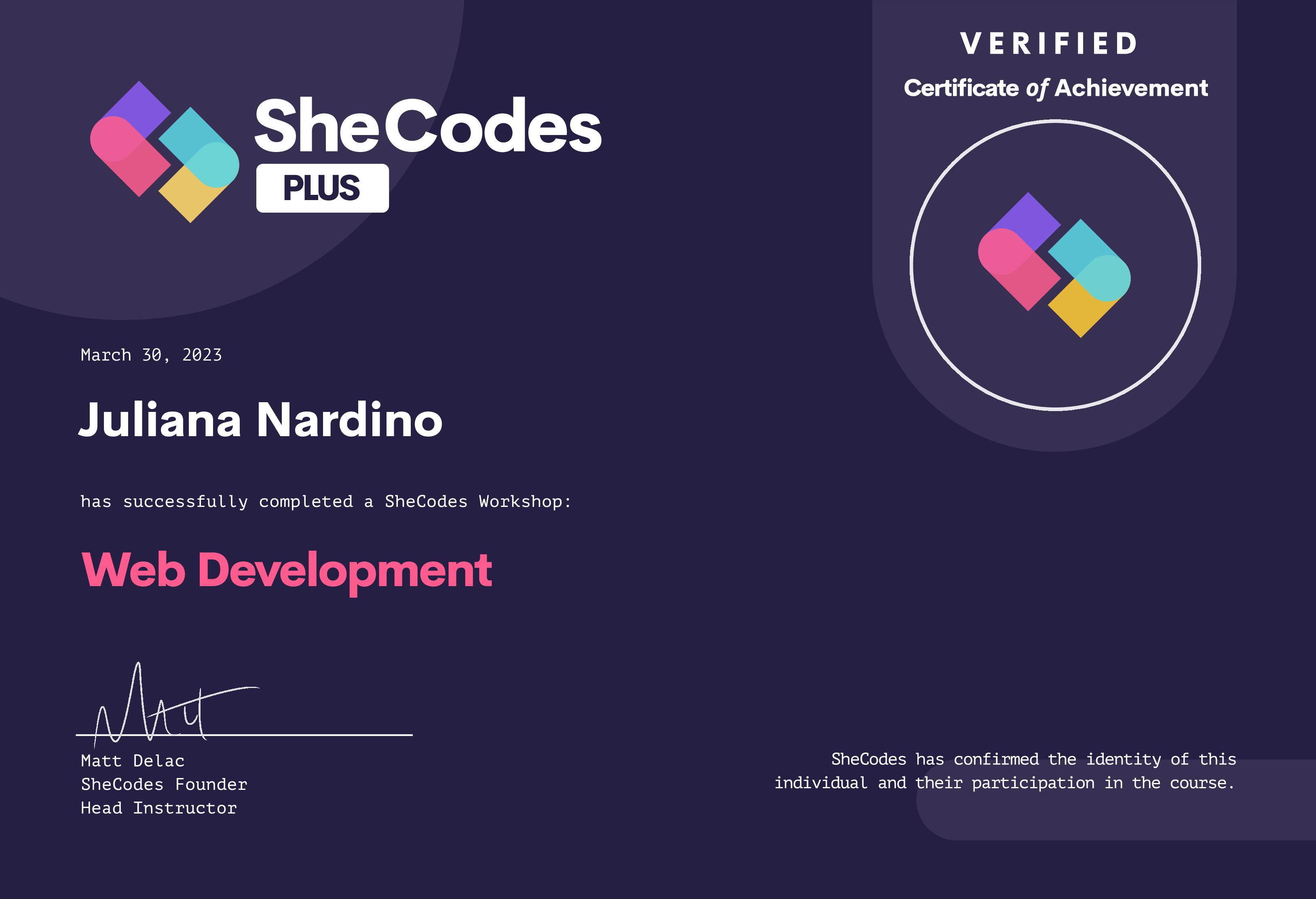 SheCodes Certificate Plus