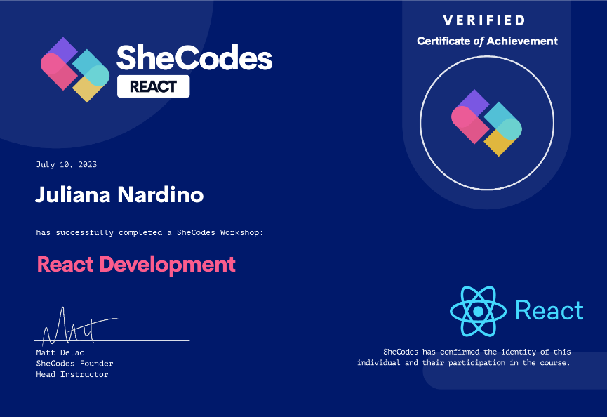 SheCodes Certificate React